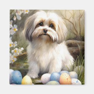 Aimant Bichon Havanais avec œufs de Pâques