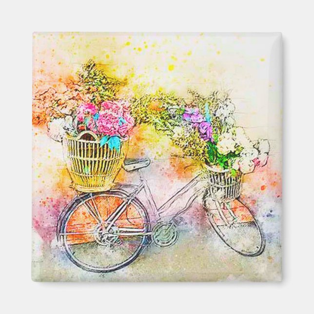 Aimant Bicyclette et fleurs  (Devant)