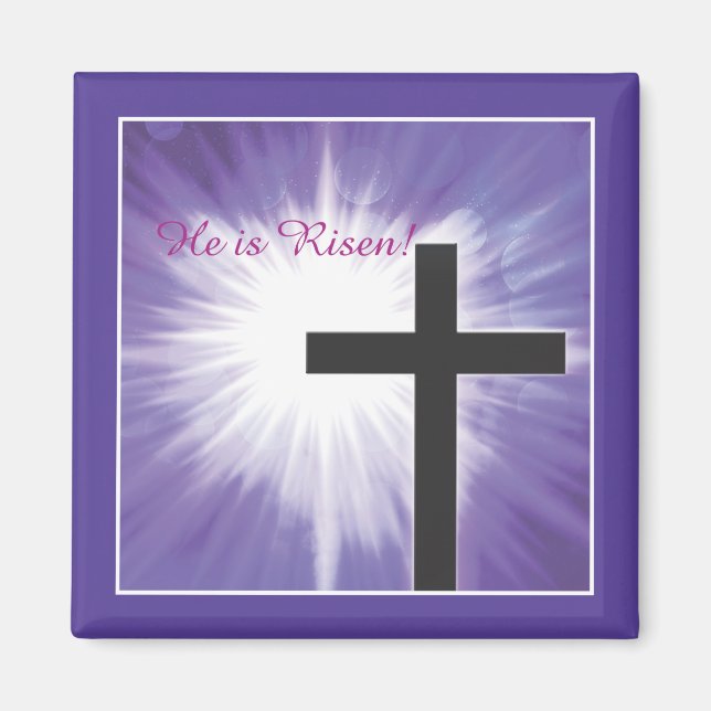 Aimant Bienheureux de Pâques Cross Starburst sur violet,  (Devant)