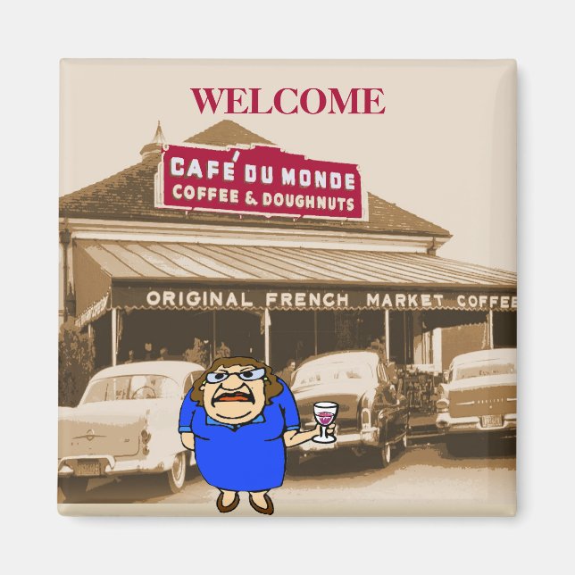 Aimant Bienvenue à la dame du café (Devant)
