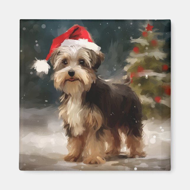 Aimant Biewer Terrier Chien dans Noël de neige (Devant)
