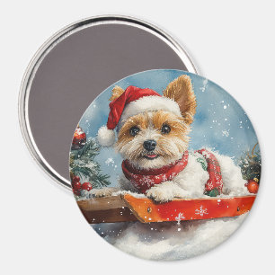 Aimant Biewer Terrier Chien en Traîneau Qu'il neige Noël