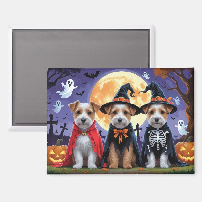 Aimant Biewer Terrier Chiens Citrouille Halloween Funny (Recto/Verso)
