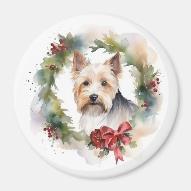 Aimant Biewer Terrier Noël Wreath Festive Pup (Devant)
