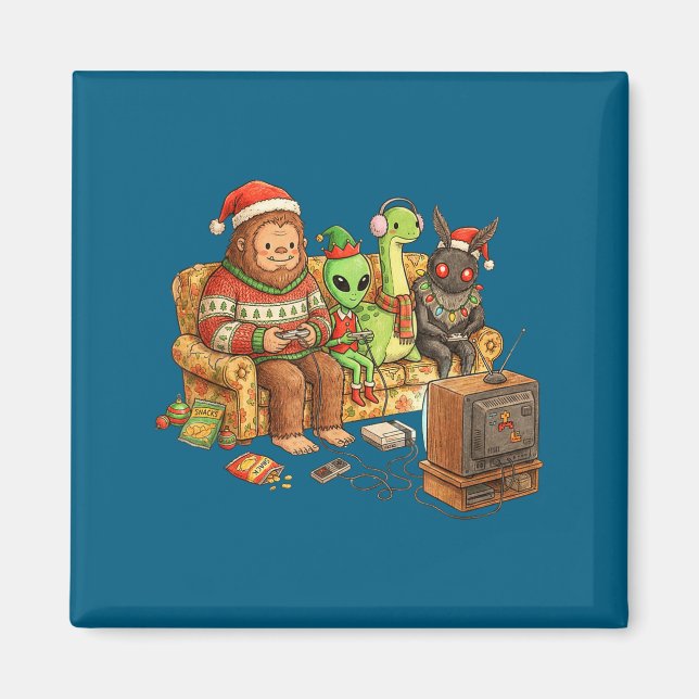 Aimant Bigfoot Alien Nessie Mothman Retro Gaming Christma (Devant)
