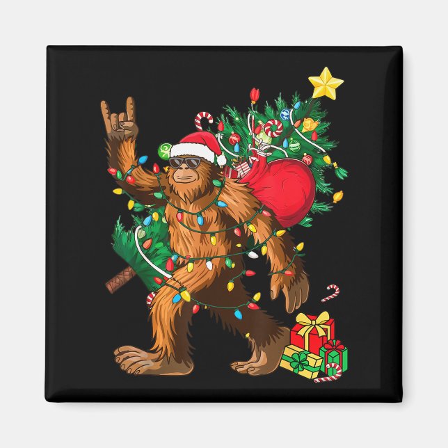Aimant Bigfoot Christmas Tree Lights Xmas Boys Men Sasqua (Devant)