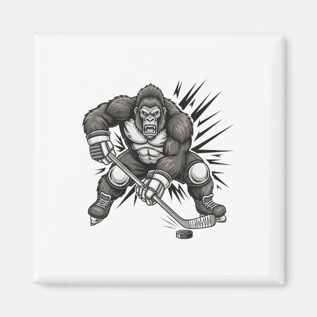 Aimant Bigfoot Player Playing Hockey Funny Sasquatch Ice  (Devant)
