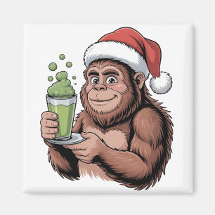 Aimant Bigfoot Santa Drôle Sasquatch Tenant Matcha Xmas