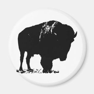 Aimant Bison de bison noir et blanc Pop Art