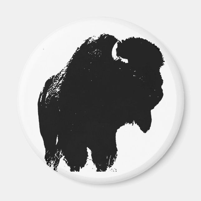 Aimant Bison de bison noir et blanc Pop Art (Devant)
