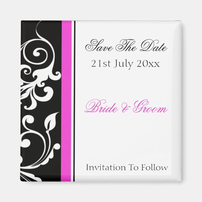 Aimant Black and White Swirl With Hot Pink Enregistrer la (Devant)