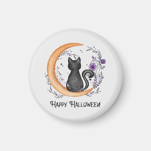 Aimant Black Cat and Crescent Moon for Happy Halloween