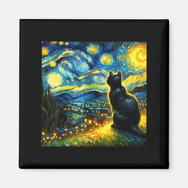 Aimant Black Cat Funny Cat Lover Mom Daddy Starry Night V (Devant)