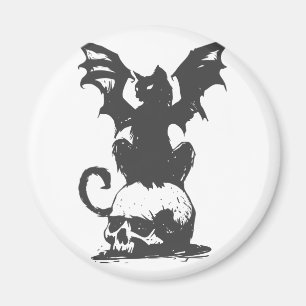 Aimant black cat with monster wings - choose back color