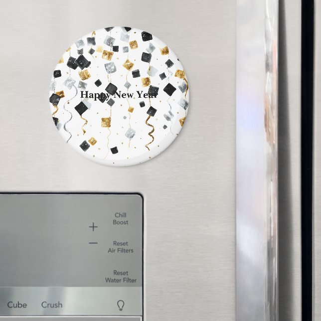 Aimant Black Gold Happy New Year Confetti (In situ (réfrigérateur))