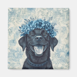 Aimant Black Labrador Retriever Chien Blue Floral Cuisine