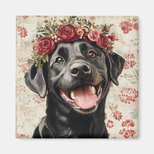 Aimant Black Labrador Retriever Chien Rouge Floral Cuisin