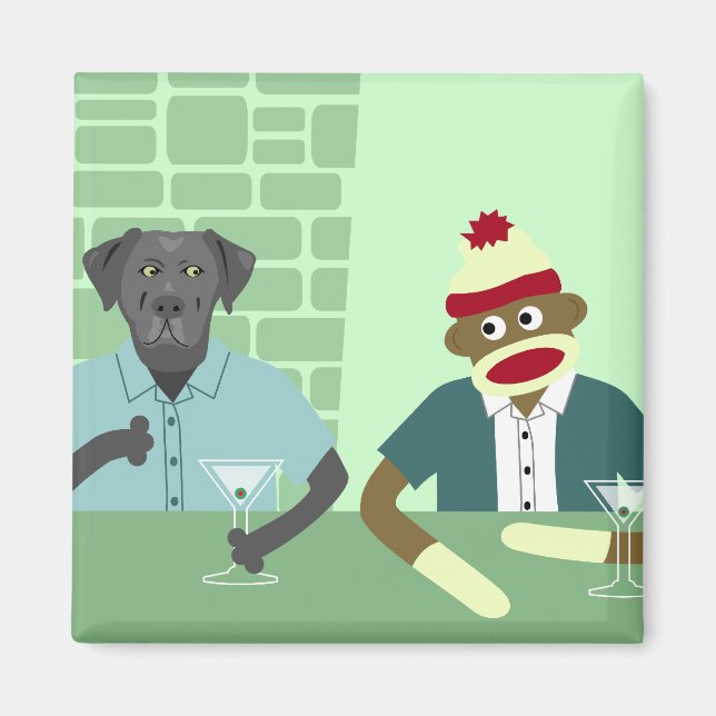 Aimant Black Labrador Retriever & Sock Monkey (Devant)