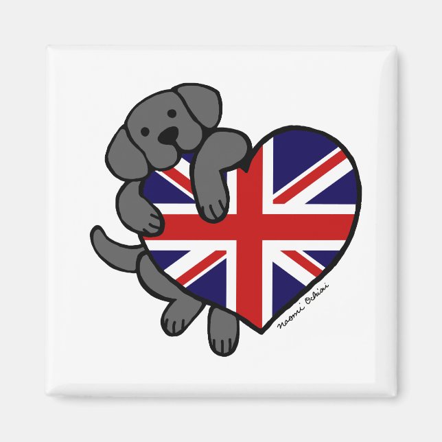 Aimant Black Labrador & UK Drapeau Heart 2 Carton (Devant)