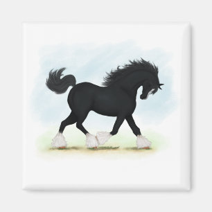 Aimant Black Shire Horse With Blaze and Stockings
