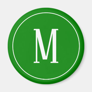 Aimant Blanc de monogramme sur l'aimant rond vert