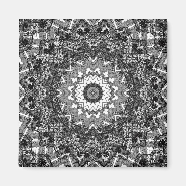 Aimant Blanc noir, open work, mandala (Devant)