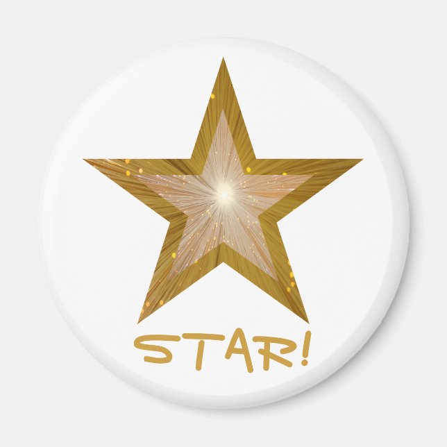 Aimant blanc rond Gold Star réfrigérateur 'STAR!' (Devant)
