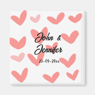 Aimant blanc simple style de texte mariage rouge coeur