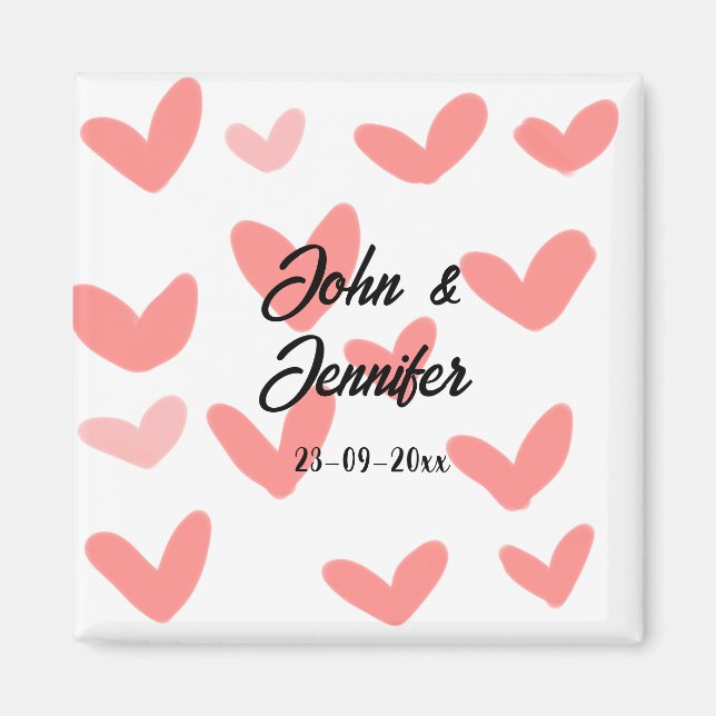 Aimant blanc simple style de texte mariage rouge coeur (Devant)