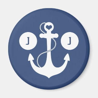 Aimant Bleu avec Ancre blanche Monogramme