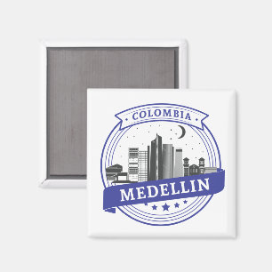 Aimant Bleu blanc Medellin Colombie Cityscape Logo