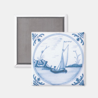 Aimant Bleu Blanc Vintage Delft Sailboat Art Tile
