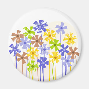 Aimant Bleu bleu jaune brun simple fleurs dessin