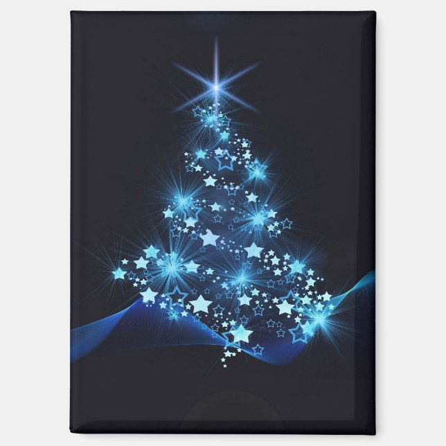 Aimant Bleu brillant des étoiles sur l'arbre de Noël fonc (Recto)