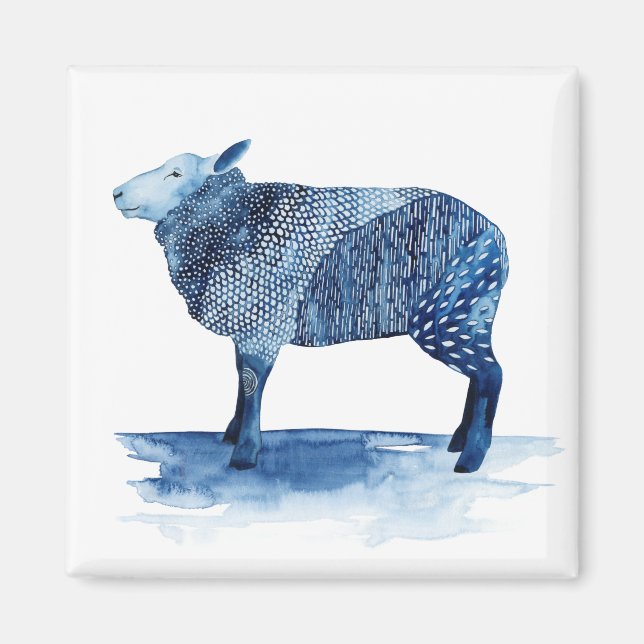 Aimant Bleu de cobalt Animaux de ferme - Moutons (Devant)
