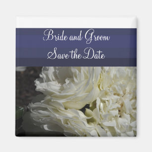 Aimant Bleu de marine avec Roses de crème Sauvez la date
