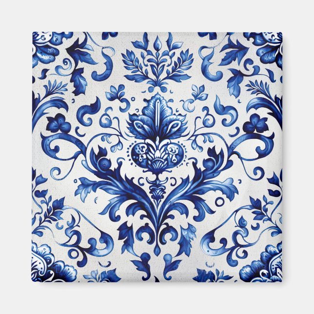 Aimant Bleu et blanc Delft style ornement floral motif (Devant)