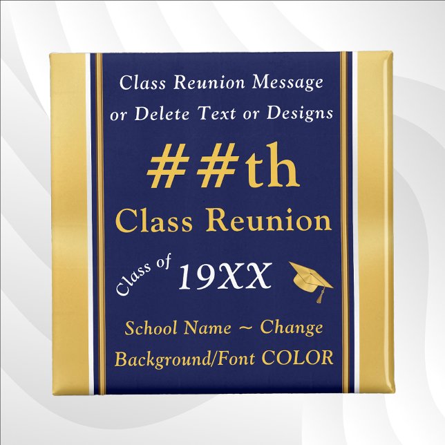 Aimant Bleu et or, Classe économique Cadeaux de Réunion (Navy Blue, Gold and White, High School Reunion Favors. Class reunion souvenirs. 45th class reunion.)