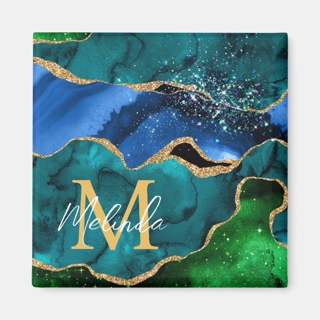 Aimant Bleu et vert Peacock Faux Parties scintillant Agat (Devant)