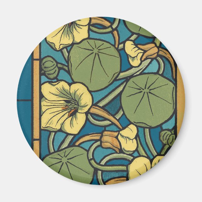 Aimant Bleu jaune Nasturtium Fleur Nouveau Motif (Devant)