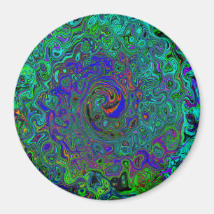 Aimant Bleu marbré et Aquamarine Abstrait rétro tourbillo