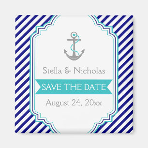 Aimant Bleu marine, faire-part de mariage nautique aqua "