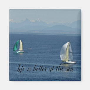 Aimant Bleu mer et ciel "La vie est meilleure à la mer"