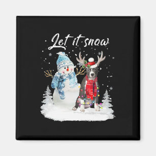 Aimant Bleu Nez Pitbull Père Noël Chien Noël Snowman Noël