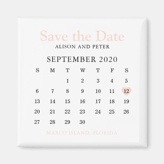 Aimant Bleu Pink Heart Calendrier Mariage Enregistrer la  (Devant)