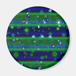 Aimant Bleu vert rayures avec étoiles et Raindrops