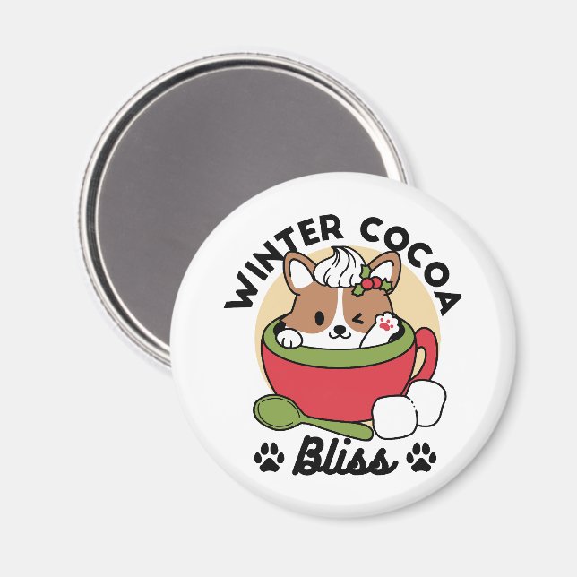 Aimant Bliss de cacao d'hiver - Chien mignon en mode Mug (Recto/Verso)