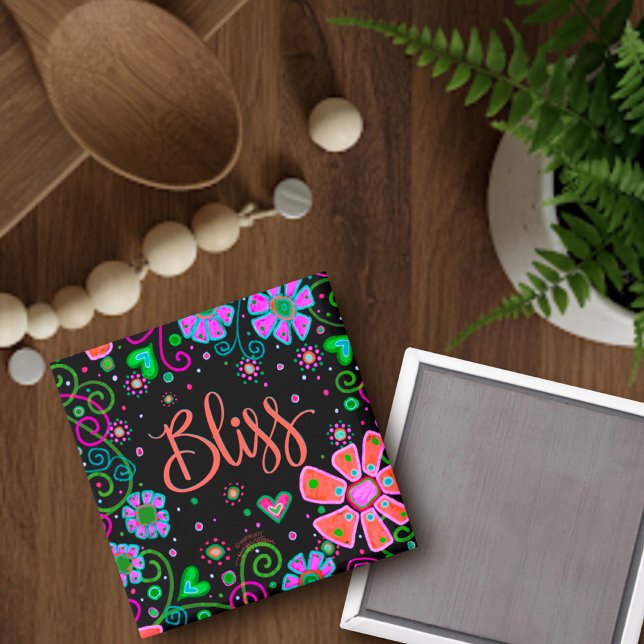 Aimant Bliss Joli Whimsical Inspirationnel Floral Noir (Créateur téléchargé)