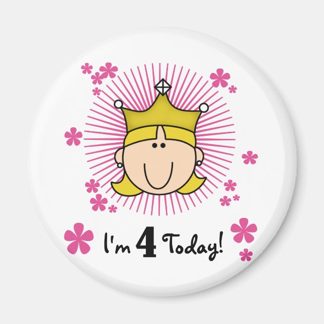 Aimant Blond Princess 4th Birthday Tshirts et cadeaux (Devant)