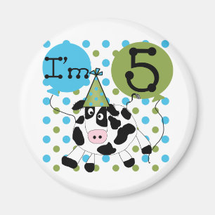 Aimant Blue Cow 5th Birthday Tshirts et cadeaux